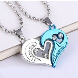 Fashion Couple Pendant Necklace His and Hers Stainless Steel I Love You Heart US